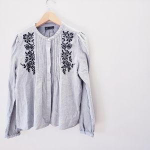 ZARA | TRF | Grey pleated blouse with floral print